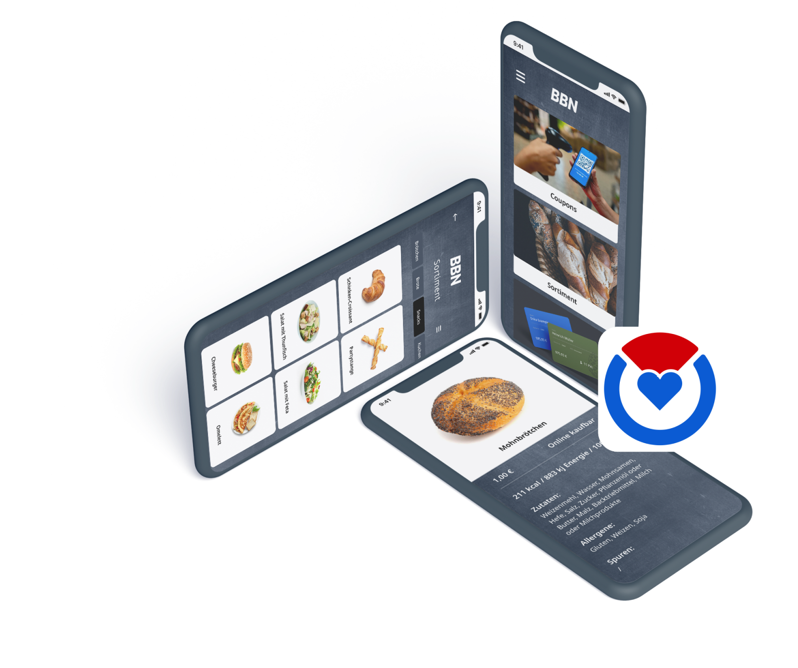 Kunden-App für Bäckereien auf verschiedenen Smartphones