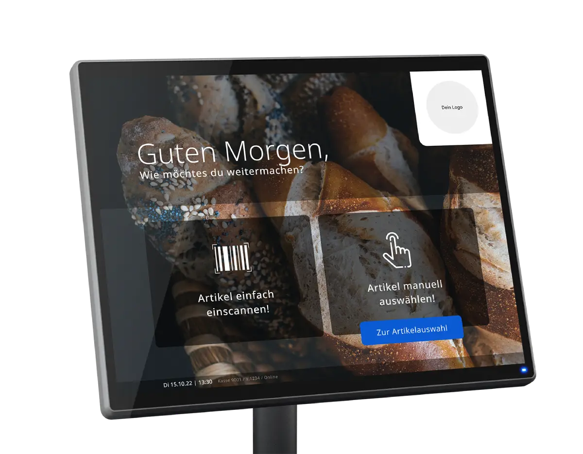 Touch-Display Oberfläche für Selbstbedienungskasse Bäckerei